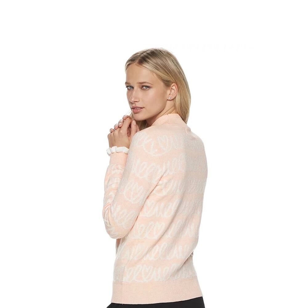 Elle Scribble Heart Pink Ruffle Sleeve Sweater.